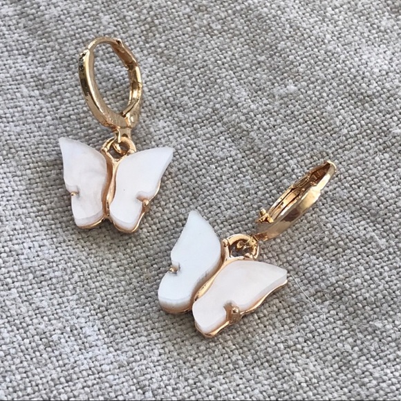 Gorgeous white/pink butterfly dangle earring set new - Picture 2 of 5